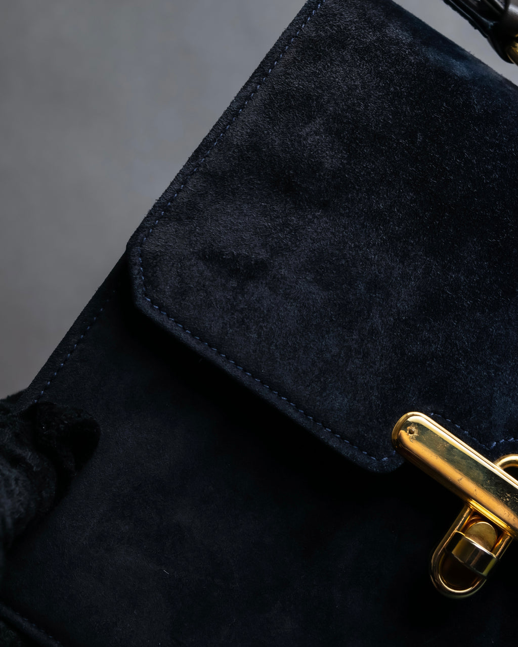 "GUCCI" Dark navy suede leather shoulder bag