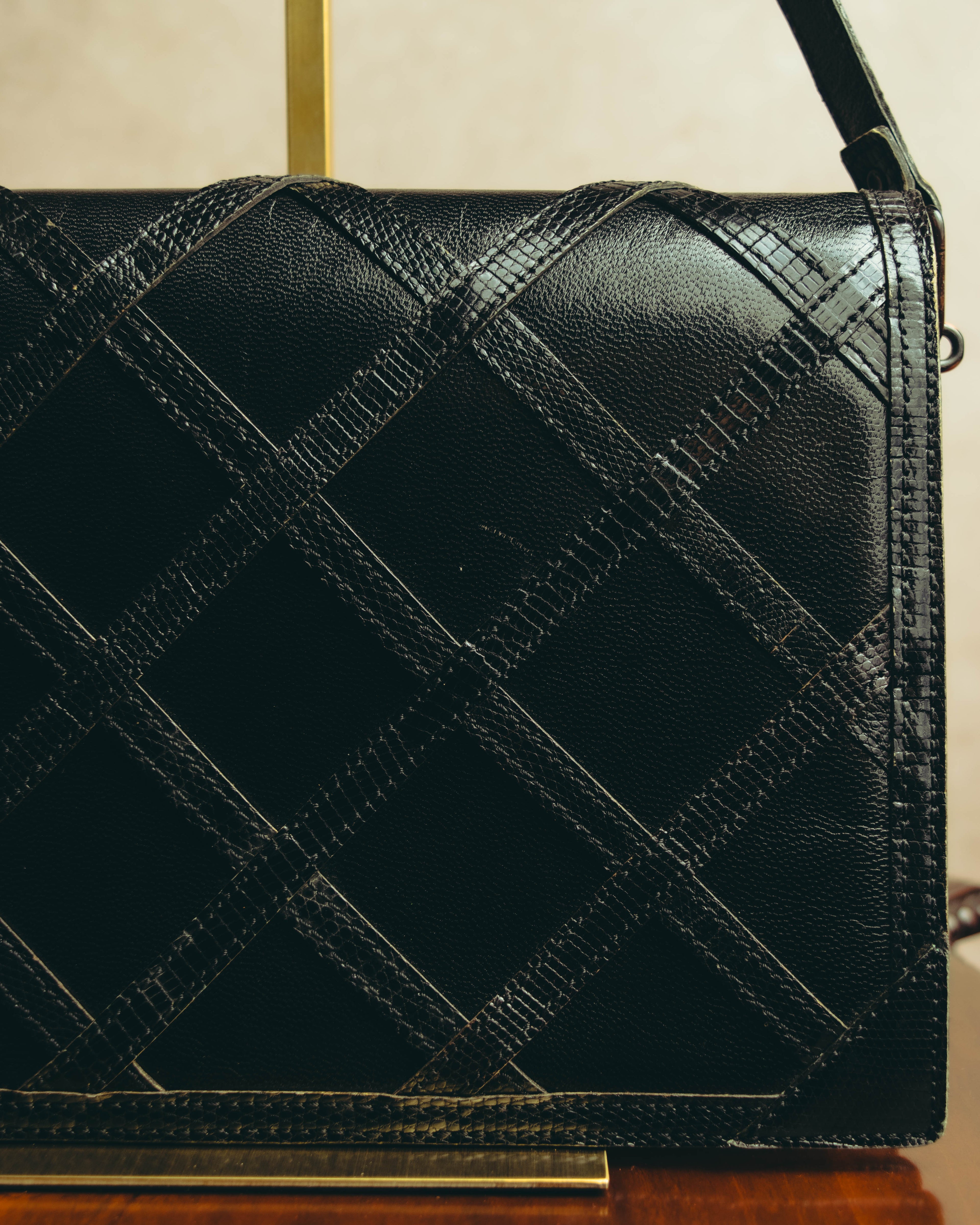 "Yves Saint Laurent" 80's-90's Lattice textured leather shoulder bag