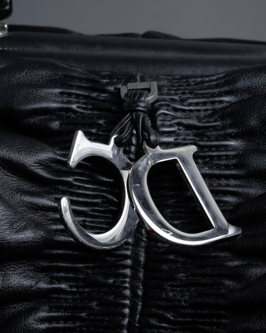 "Christian Dior" CD motif charm design gathered leather hand bag
