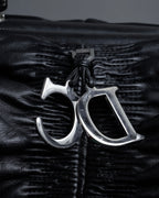 "Christian Dior" CD motif charm design gathered leather hand bag