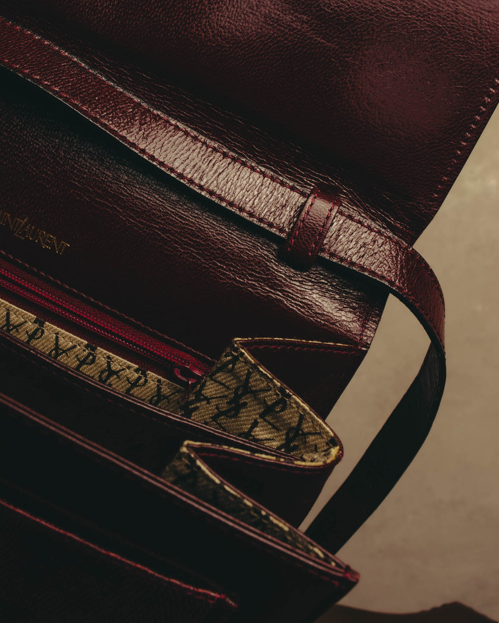 "Yves Saint Laurent" 80's-90's Burgundy embossed leather shoulder bag