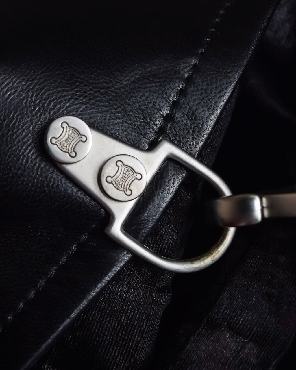 "CELINE" Front metal buckle detail leather skirt