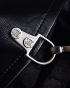 "CELINE" Front metal buckle detail leather skirt