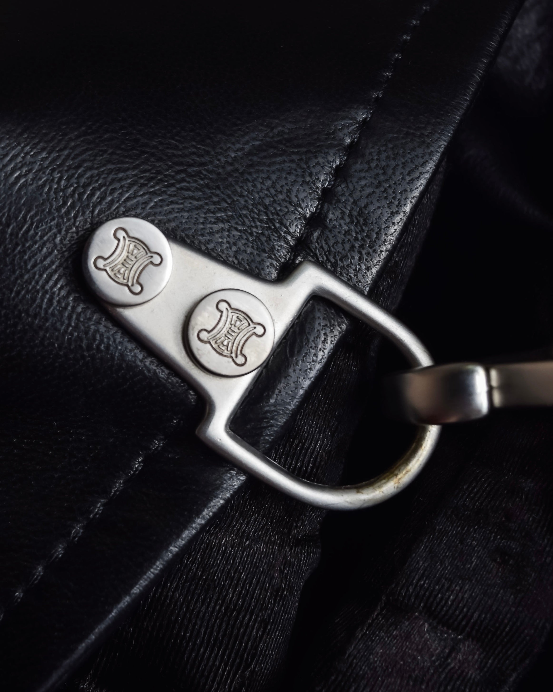 "CELINE" Front metal buckle detail leather skirt