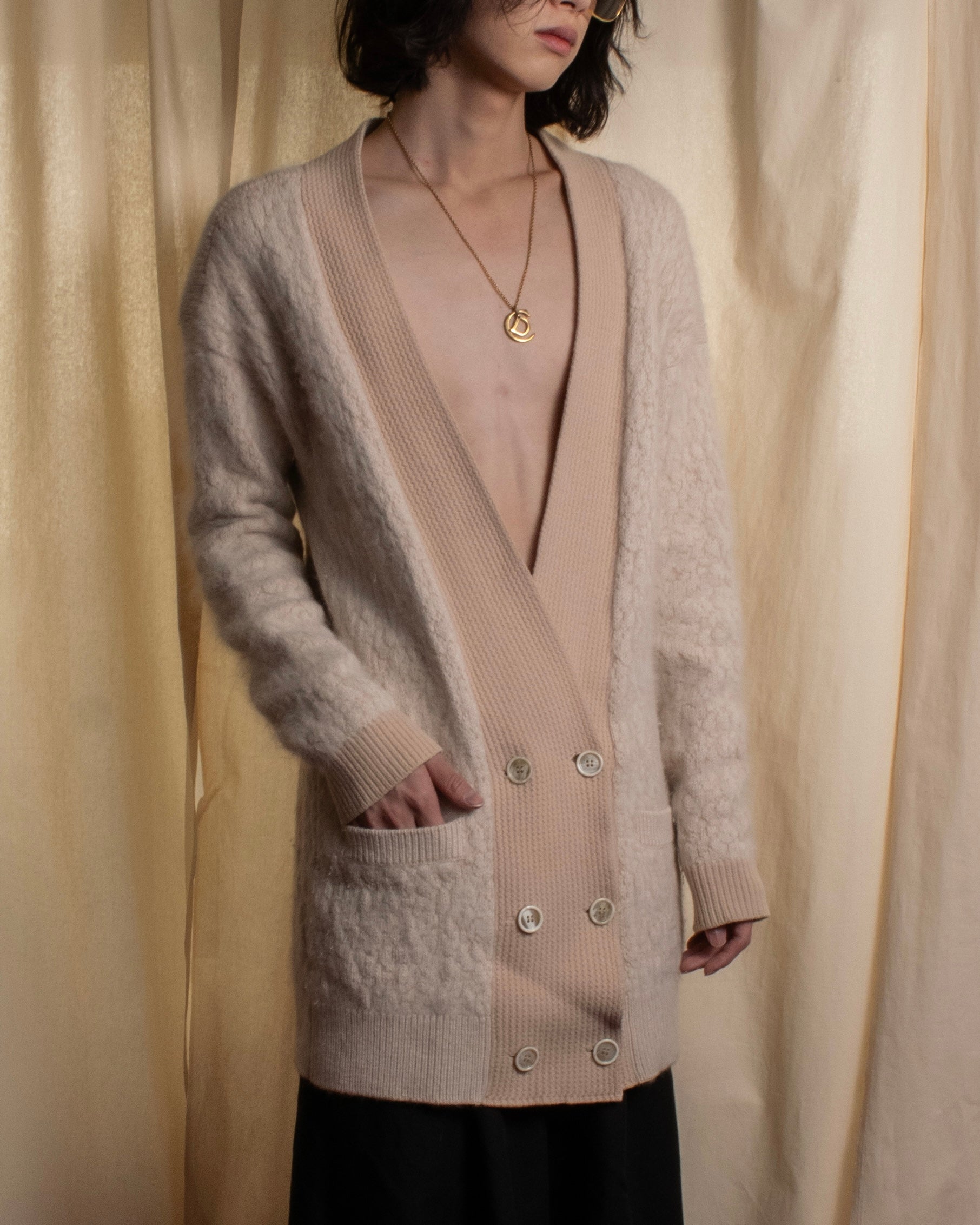 "Chloe" Angora mix standing up long cardigan