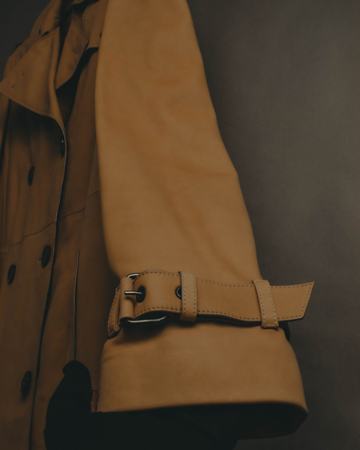 –SPECIAL– “Maison Martin Margiela” 2012AW Leather trench coat with Line 4 printed lining