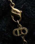 "Christian Dior" Logo engraved oval top motif gold necklace