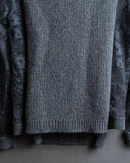 "VALENTINO" Floral lace cable knit docking design pullover