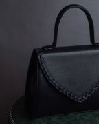 "YVES SAINT LAURENT" Hand stitched design trapezoid leather bag
