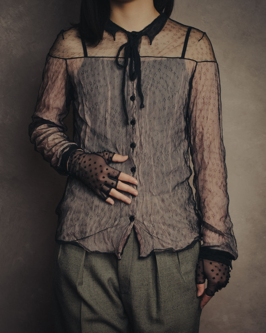 -SPECIAL- “CHANEL” 2014-2019 Sheer lace bow blouse