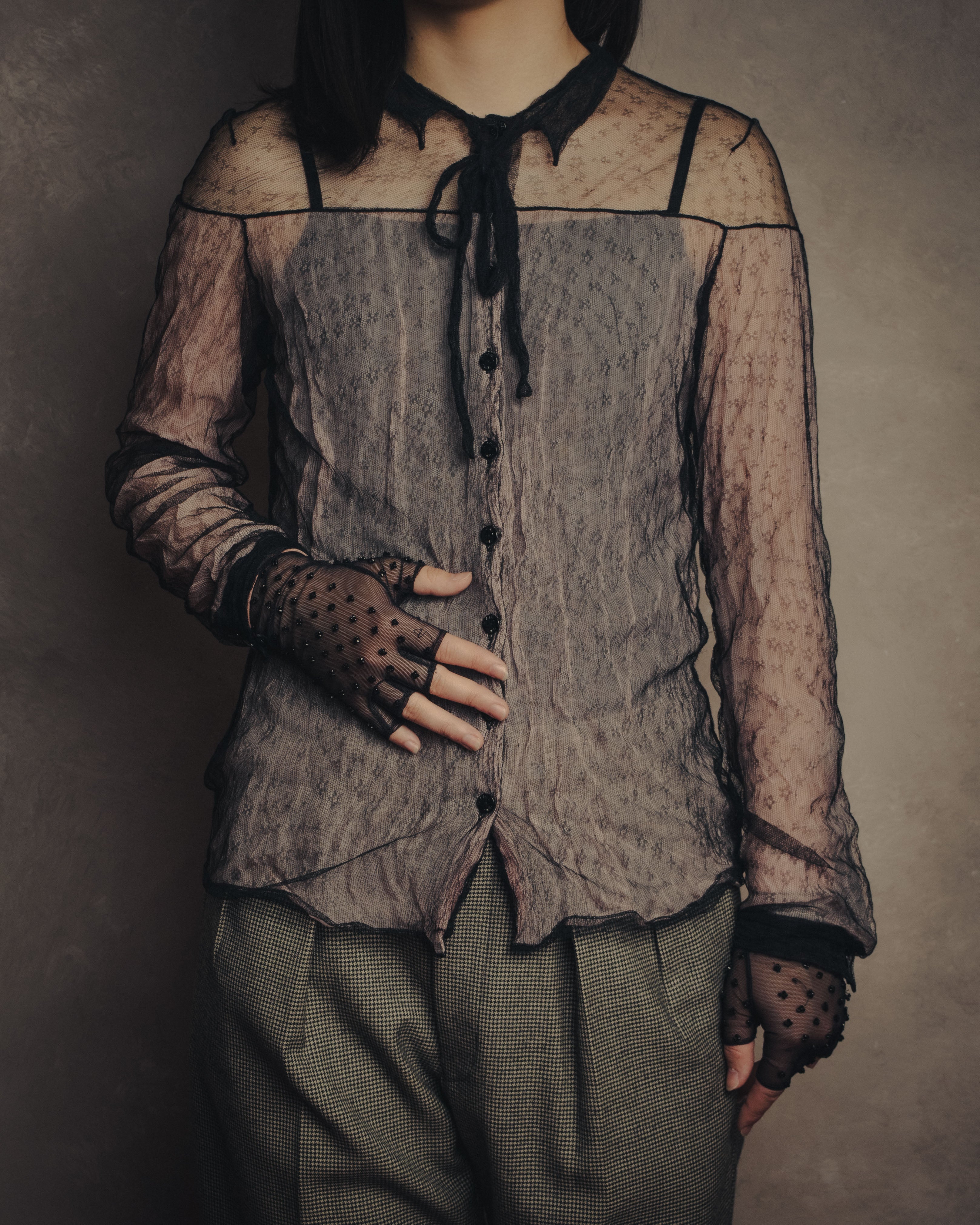 -SPECIAL- “CHANEL” 2014-2019 Sheer lace bow blouse