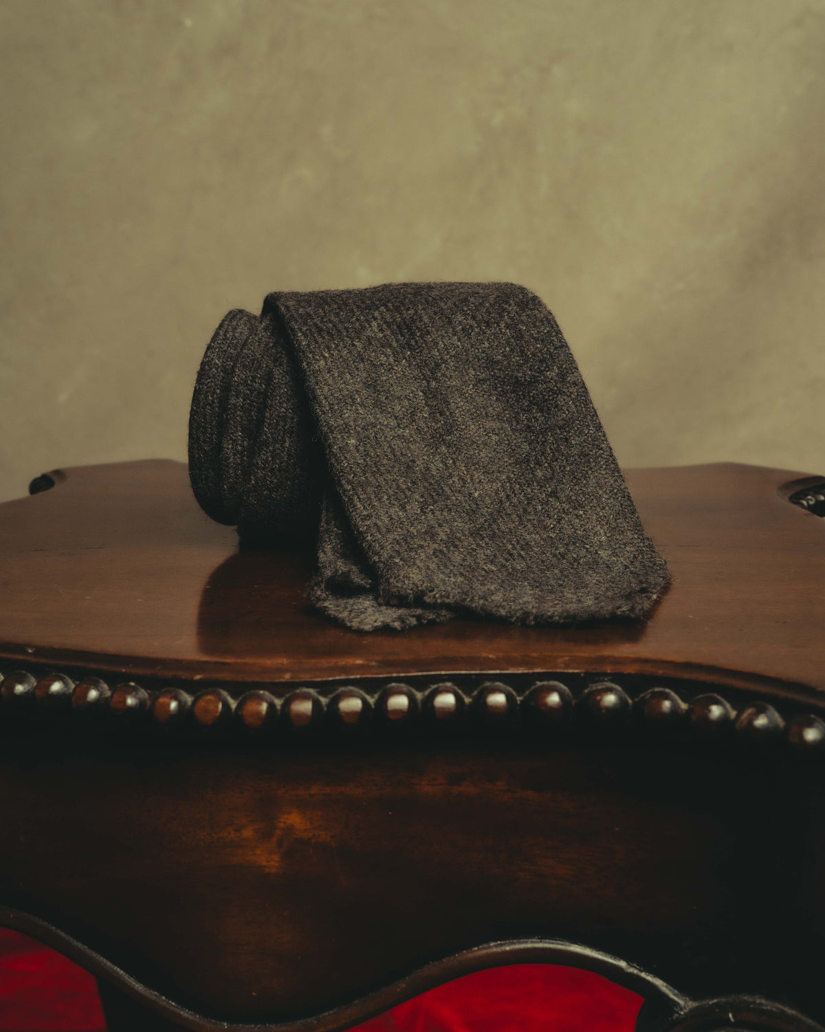 -SPECIAL- "Yves Saint Laurent" 90's-00's Charcoal grey wool textured knit tie