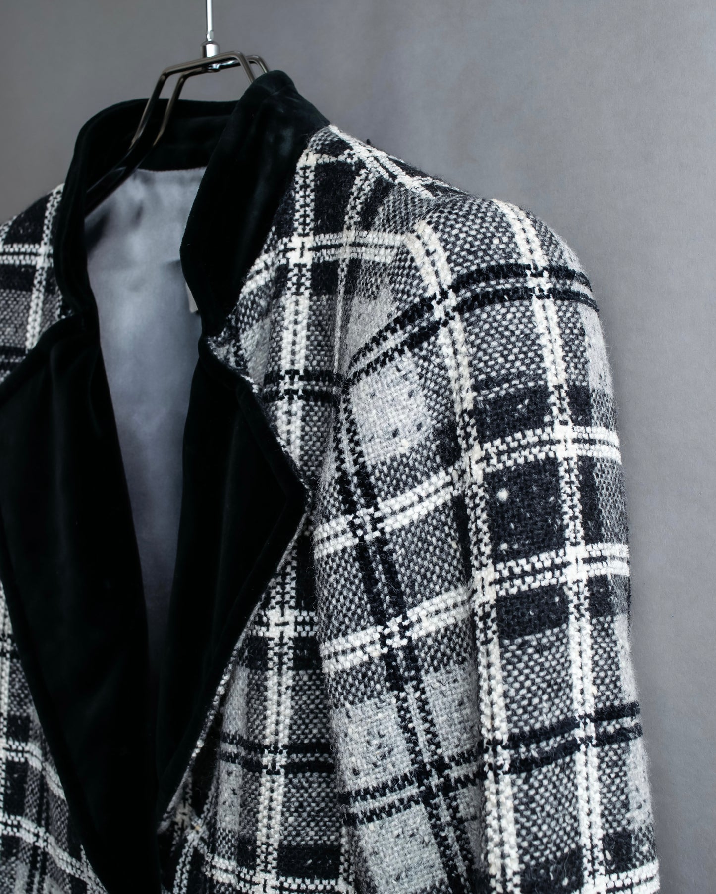 "YVES SAINT LAURENT" Monotone Madras check pattern shaped tailored jacket