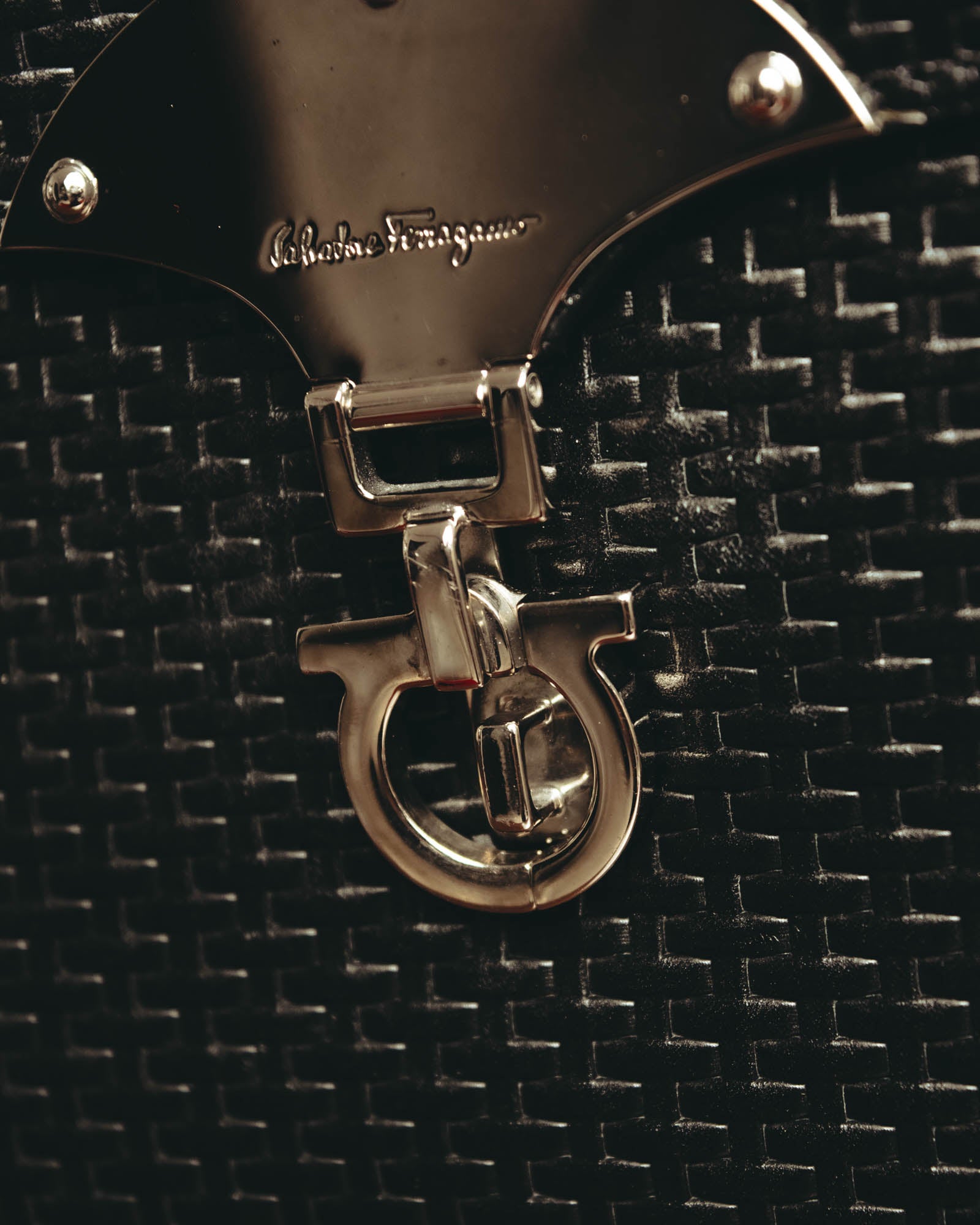 "Salvatore Ferragamo" 90's-00's Woven leather shoulder handbag