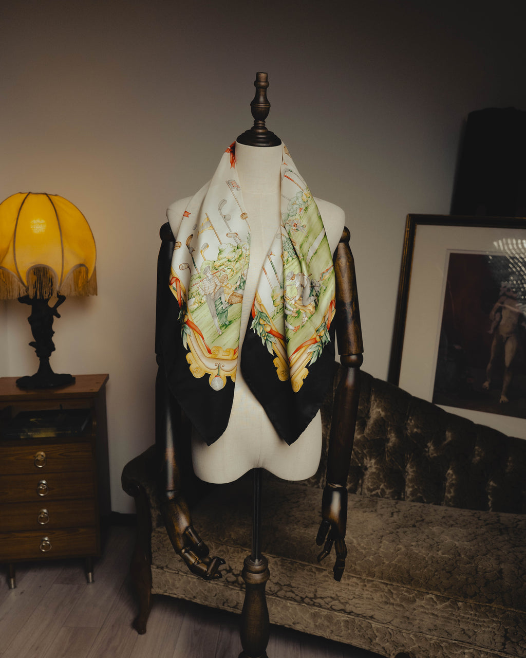 “Salvatore Ferragamo” 80’s-90’s Golf motif silk twill scarf