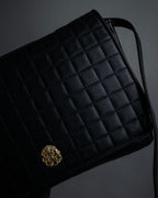 "CELINE" 80's-90's Crest metal fittings design quilted leather bag