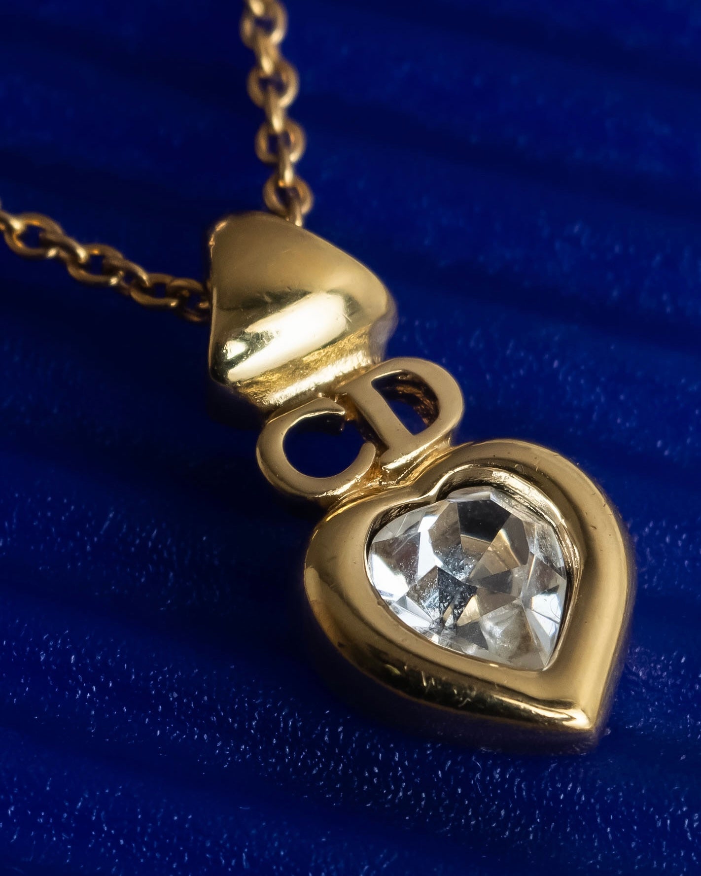 "Christian Dior" Heart motif zirconia gold pendant