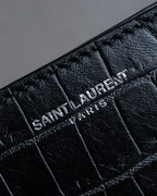 "Saint Laurent" Crocodile embossed leather bi-fold money clip