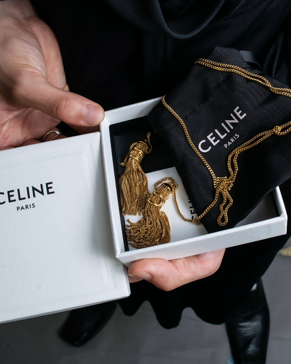 "CELINE" Fringe emblem design long necklace