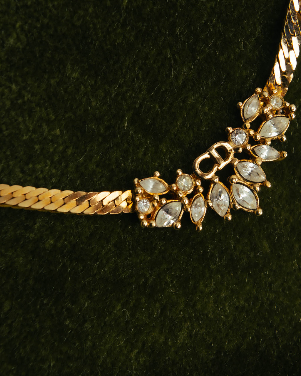 "Christian Dior" 80's-90's Rhinestone logo necklace