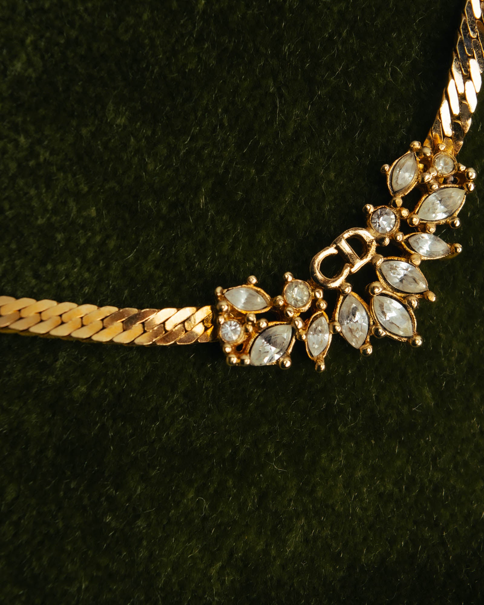 "Christian Dior" 80's-90's Rhinestone logo necklace