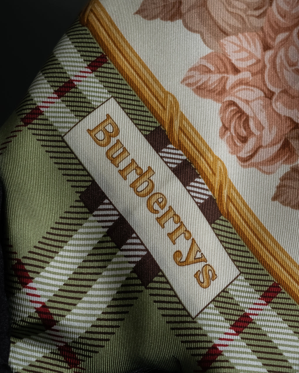 "BURBERRYS" Rose motif layered check pattern silk scarf