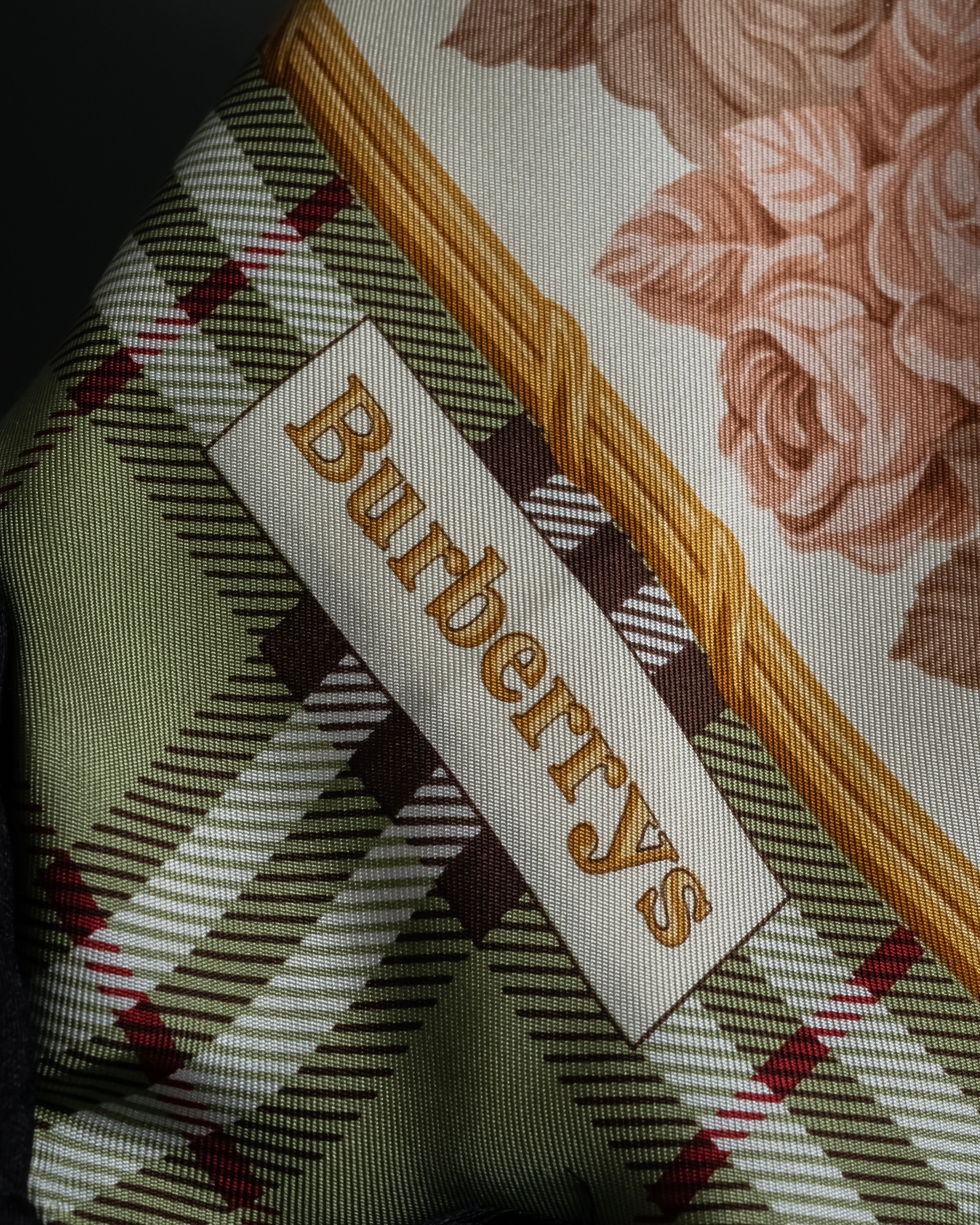 "BURBERRYS" Rose motif layered check pattern silk scarf