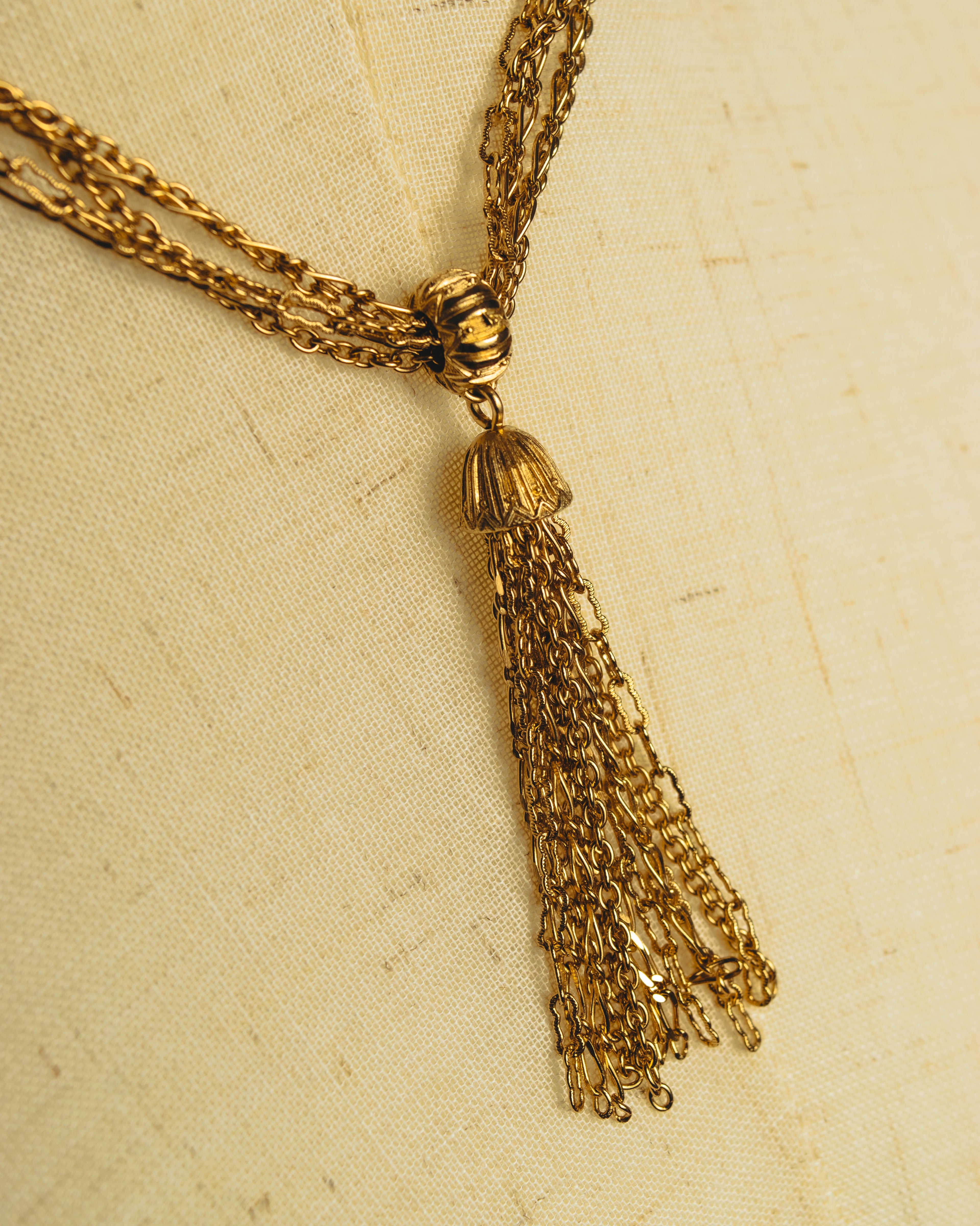 -SPECIAL- "Christian Dior" 80's-90's Multi-strand chain tassel gold necklace