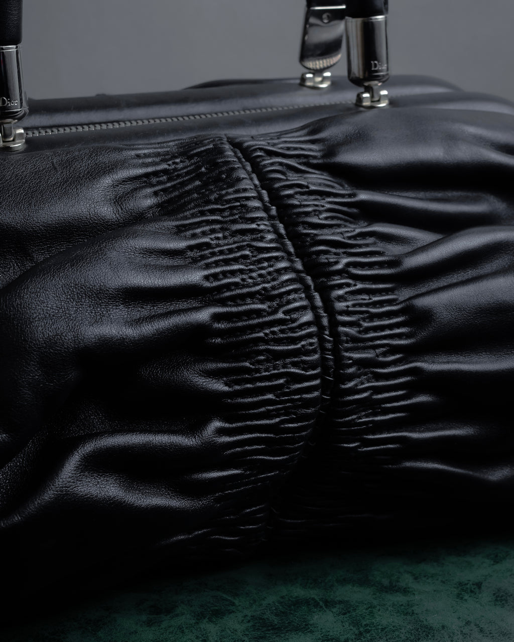 "Christian Dior" CD motif charm design gathered leather hand bag