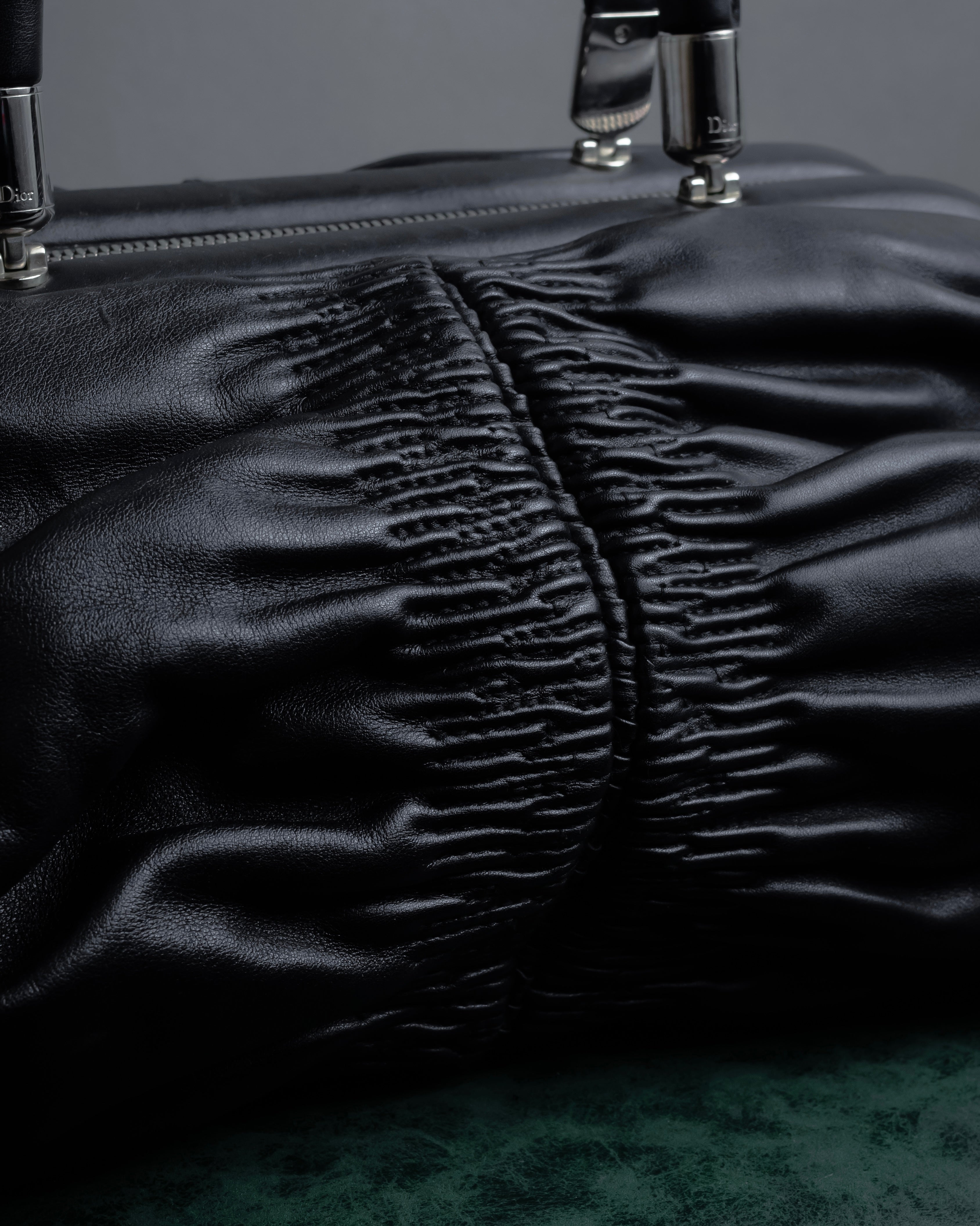 "Christian Dior" CD motif charm design gathered leather hand bag