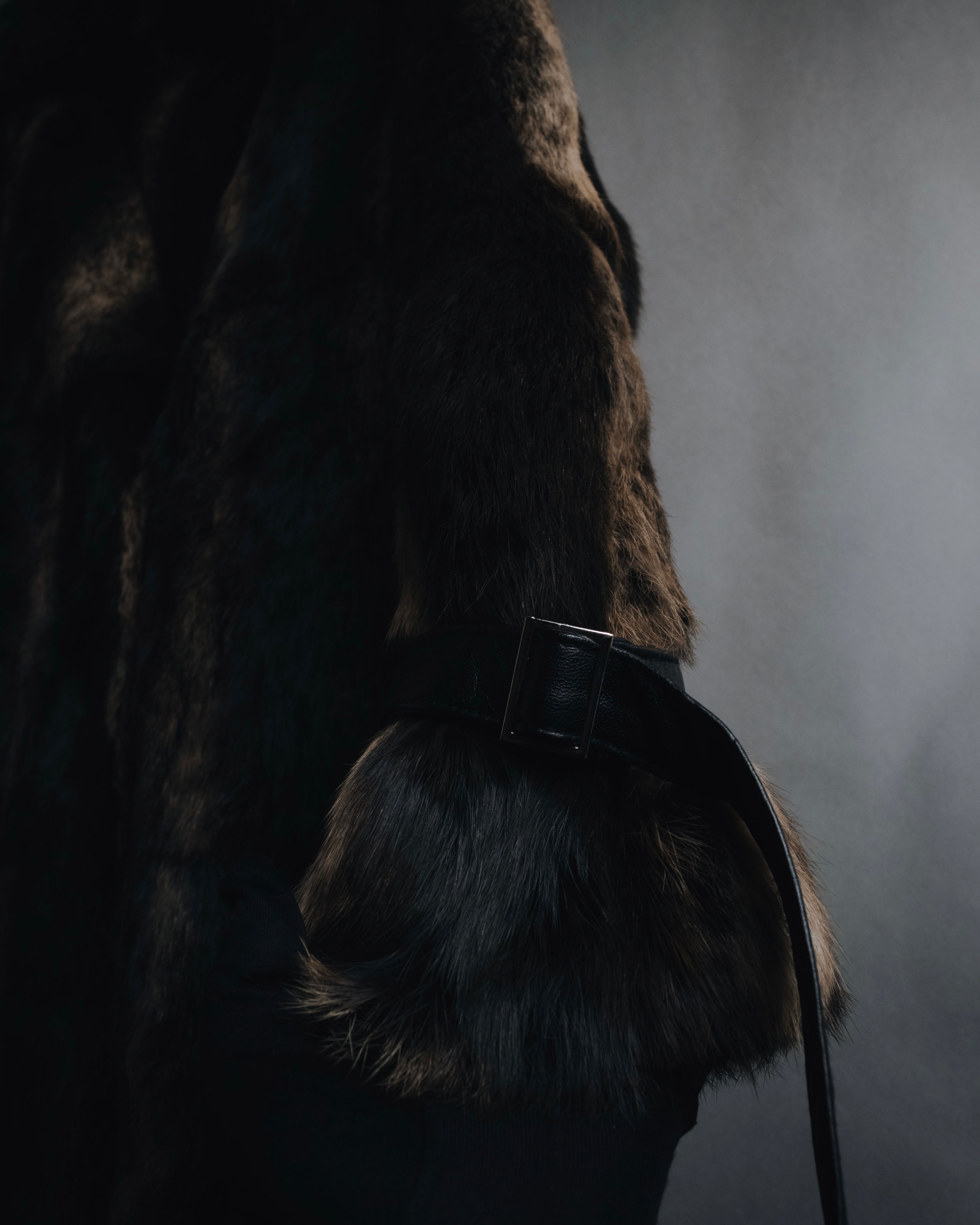 "BIEMME" 00’s striped rabbit fur belted coat