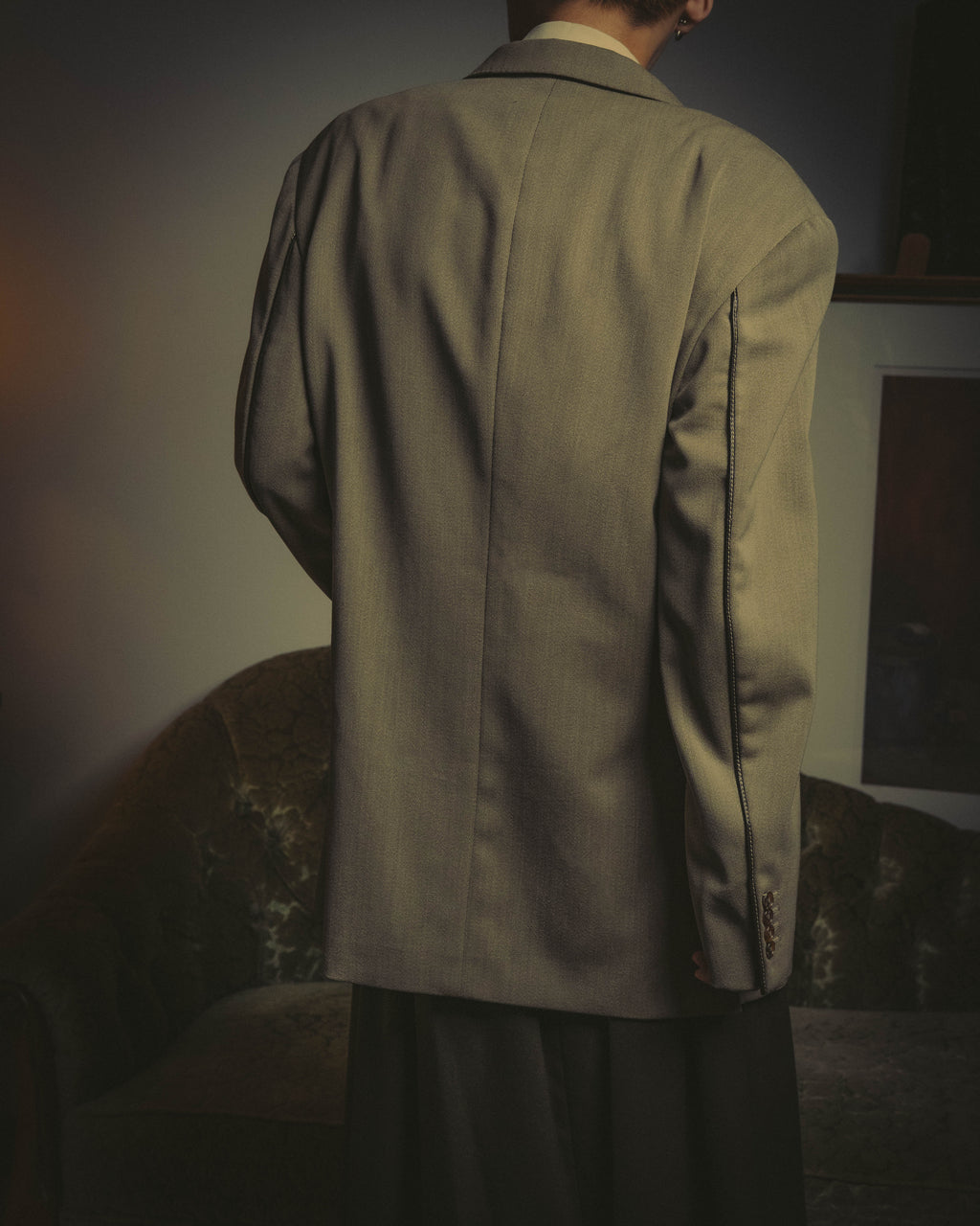 -SPECIAL- "Hermès" 80's-00's Leather collar tailored blazer