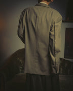 -SPECIAL- "Hermès" 80's-00's Leather collar tailored blazer