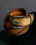 "Berluti" Patina finish curved buckle leather belt