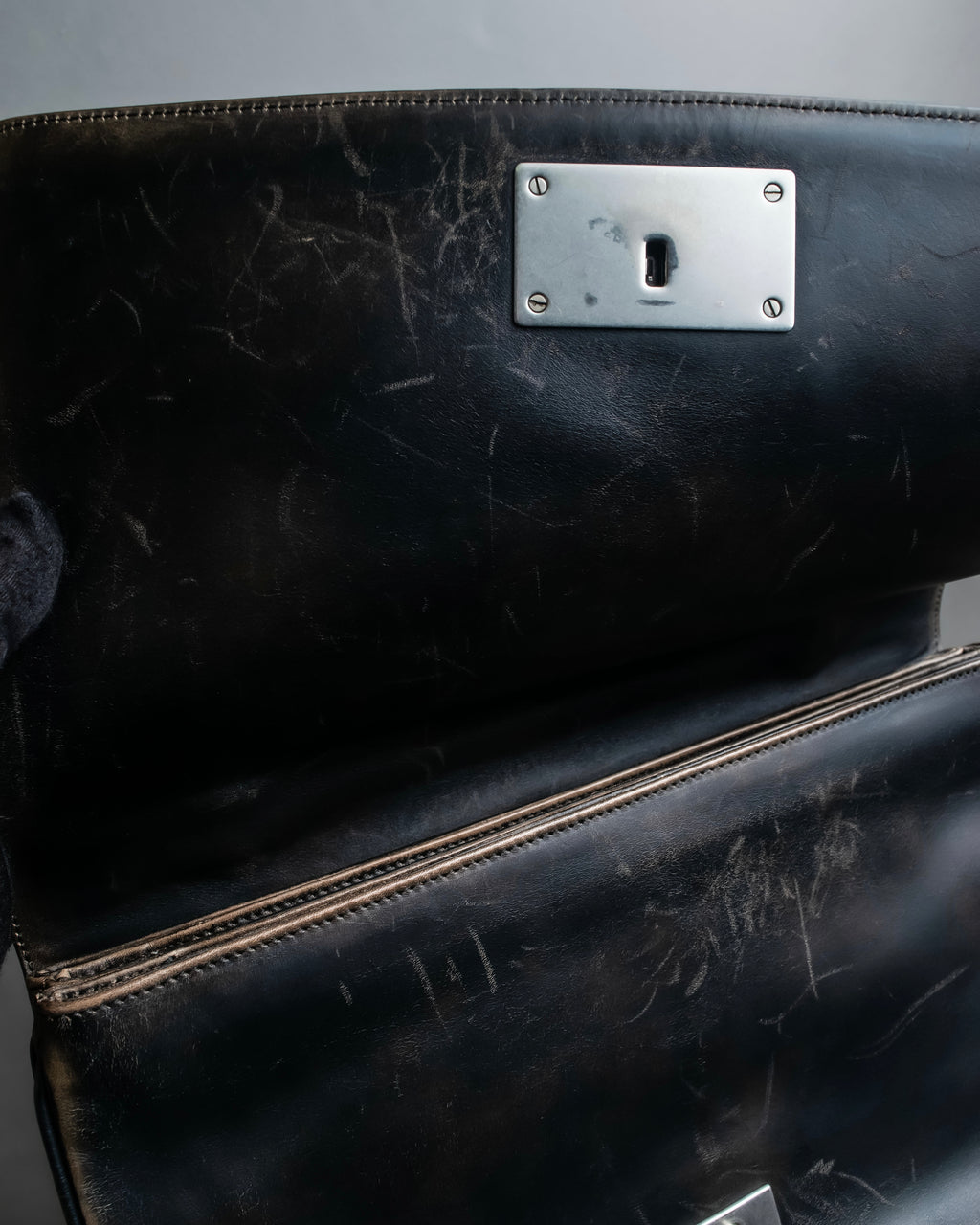 "PRADA" Aged metal parts design leather hand bag