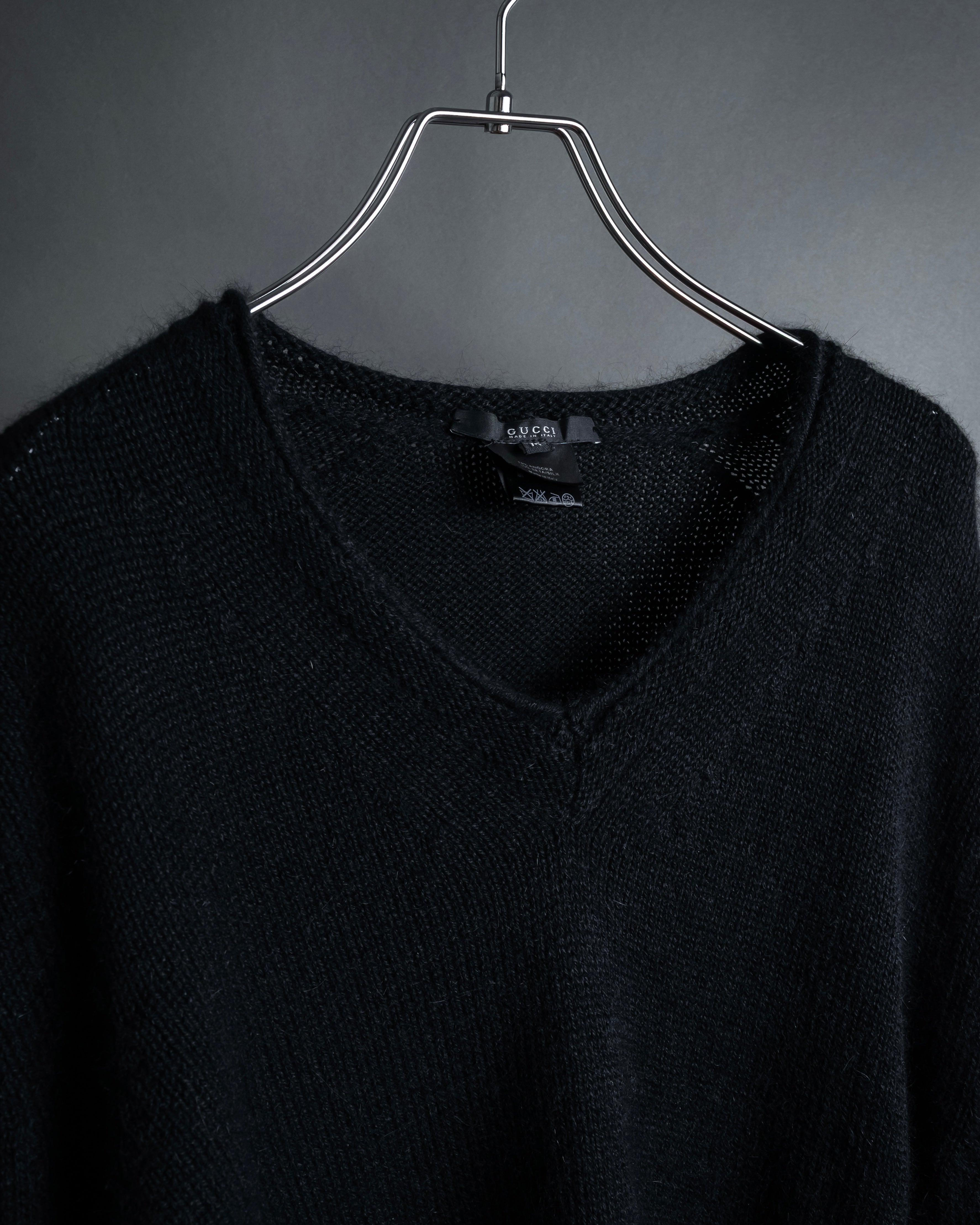 "GUCCI" Silky mix angora V-neck knit pullover