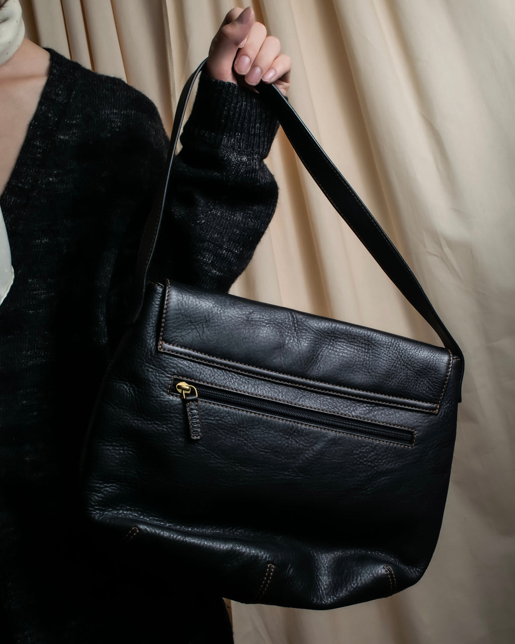 "Ralph Lauren" Saddle＆stirrup motif grained leather shoulder bag