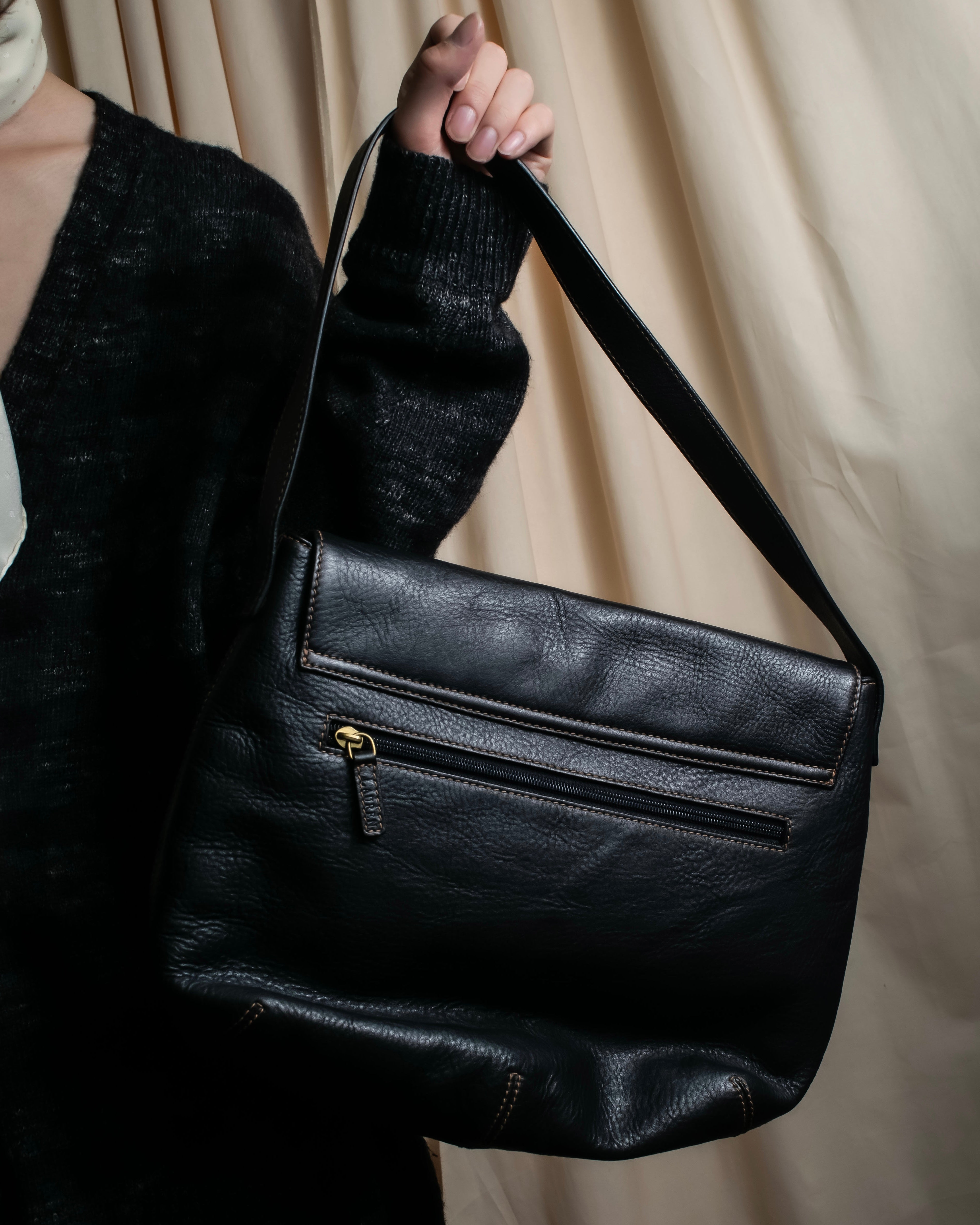 "Ralph Lauren" Saddle＆stirrup motif grained leather shoulder bag