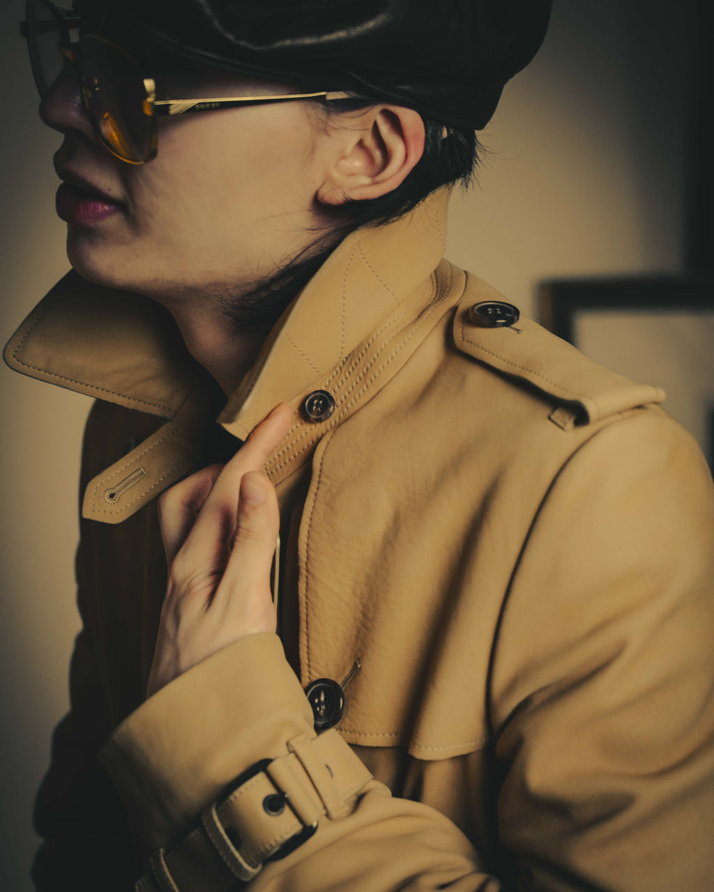 –SPECIAL– “Maison Martin Margiela” 2012AW Leather trench coat with Line 4 printed lining