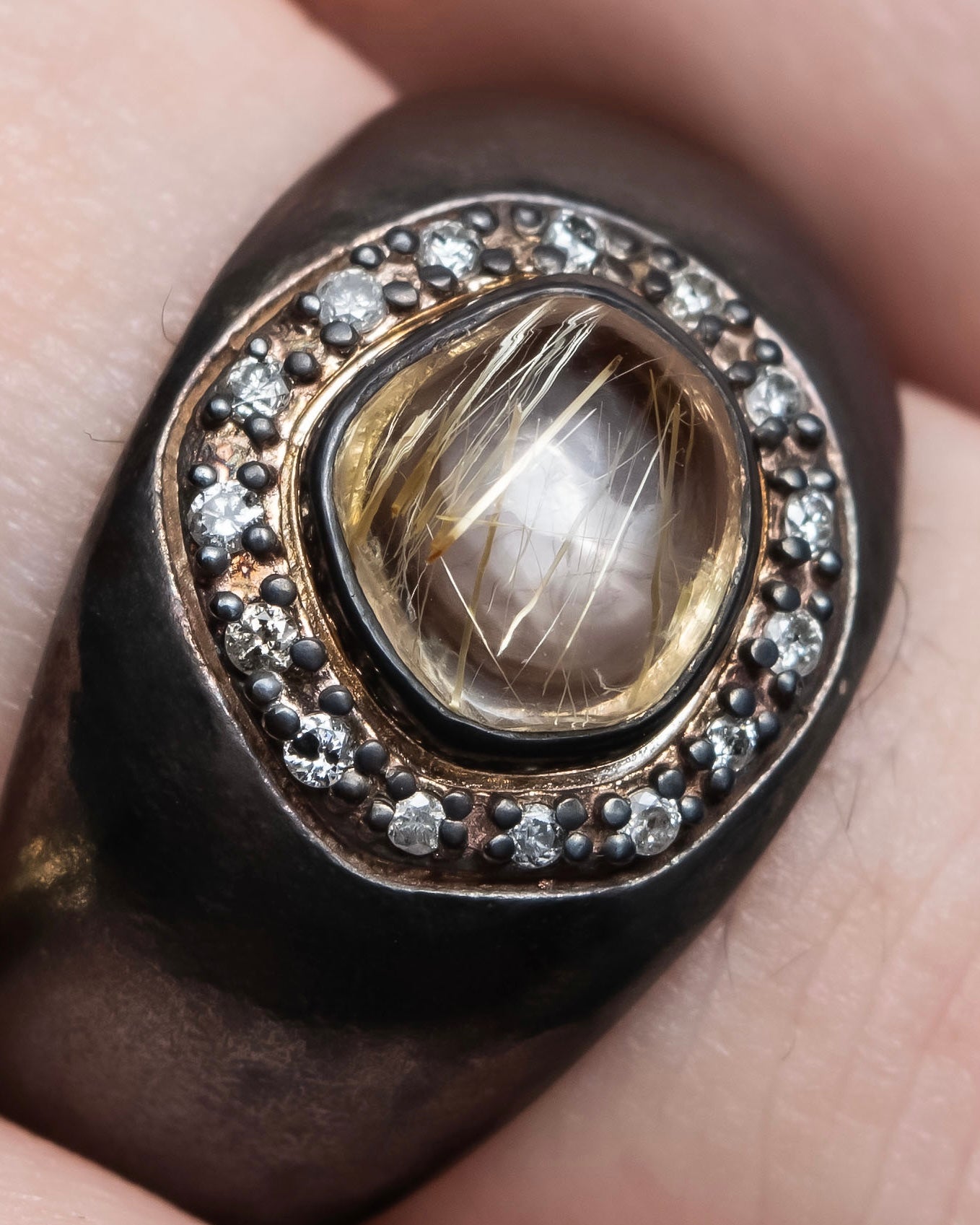 "agete" Rutilated quartz K10 silver coated ring
