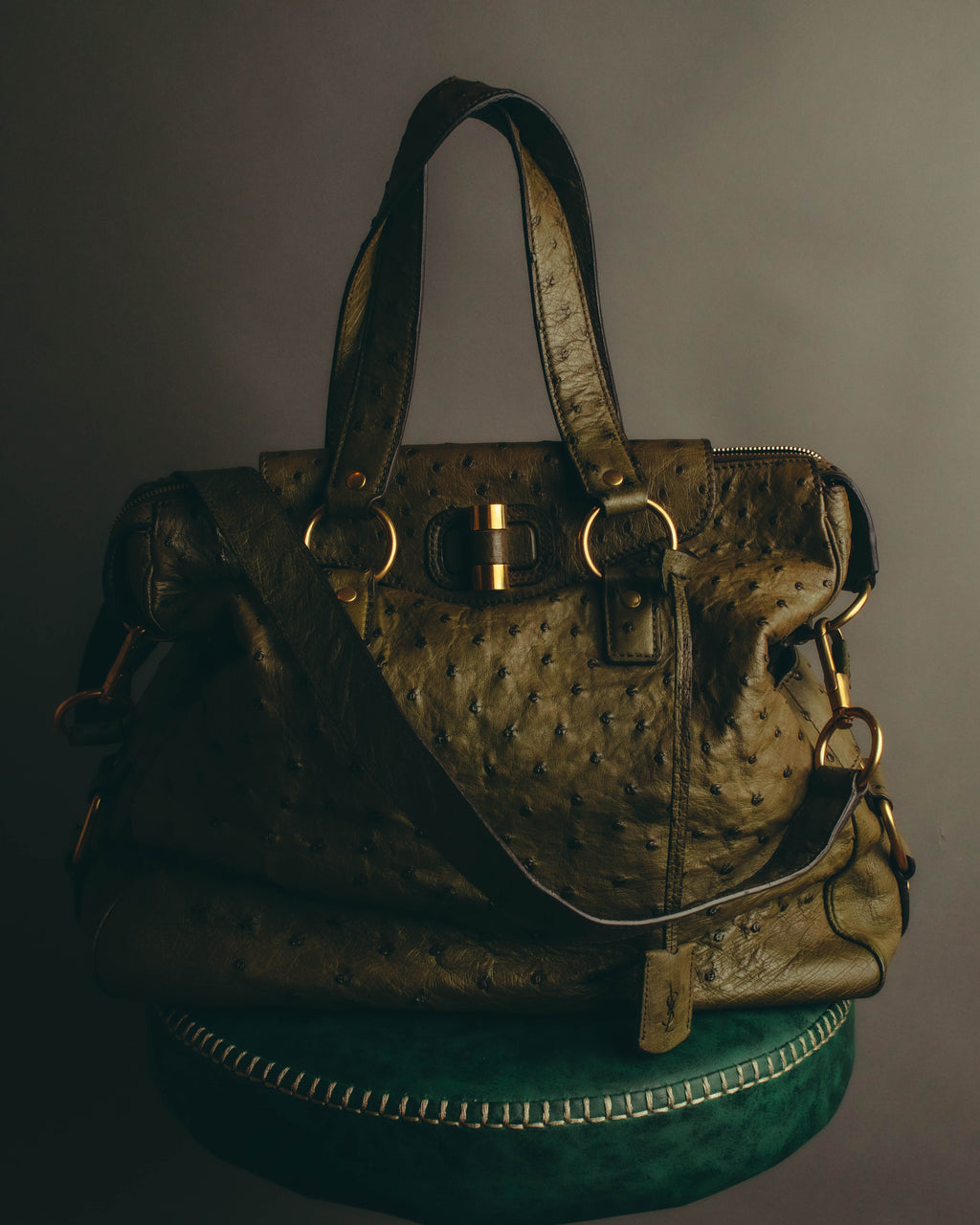 -SPECIAL- “YVES SAINT LAURENT” 00’s-10’s Ostrich leather top handle satchel