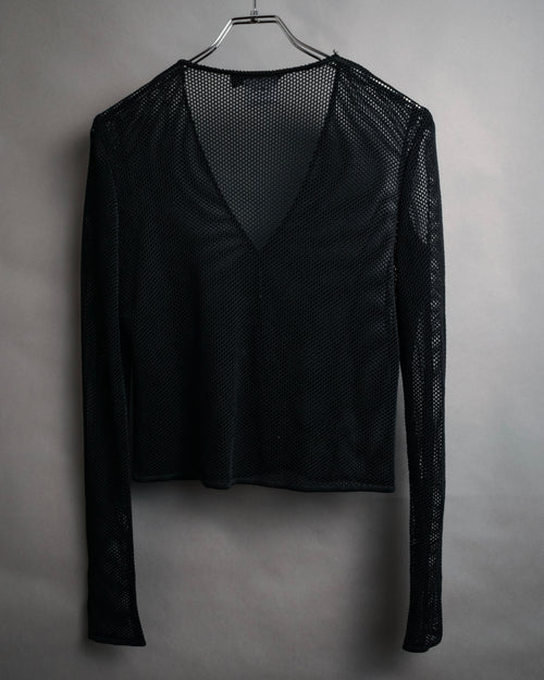 “John Galliano” 00’s Sheer mesh button cardigan