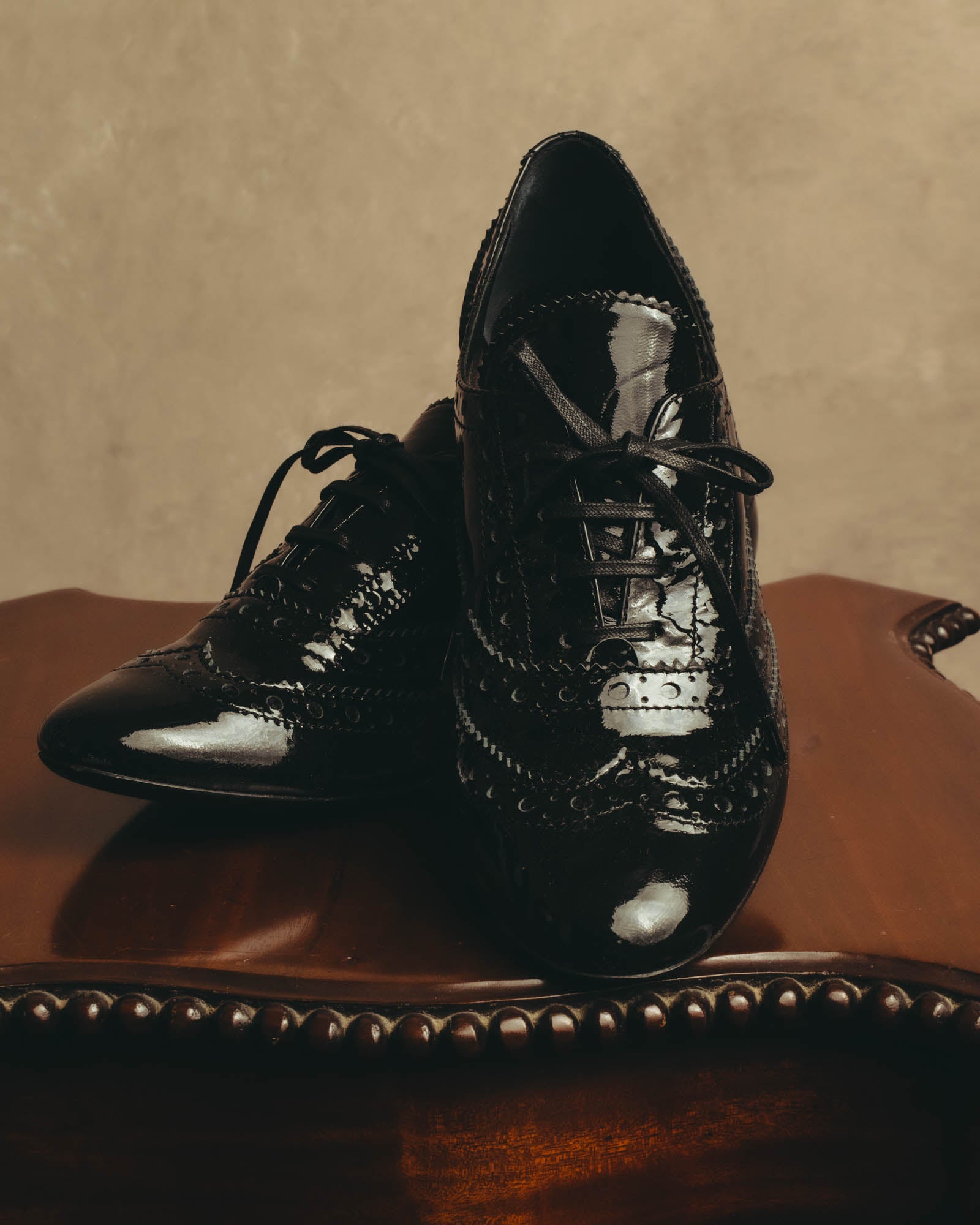 -SPECIAL- “Miu Miu” 2010’s Crystal embellished heel patent leather brogue shoes