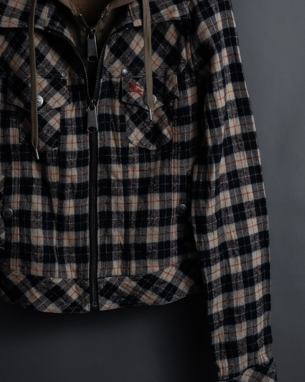 "BURBERRY Blue Label" Layered docking design hooded zip jacket