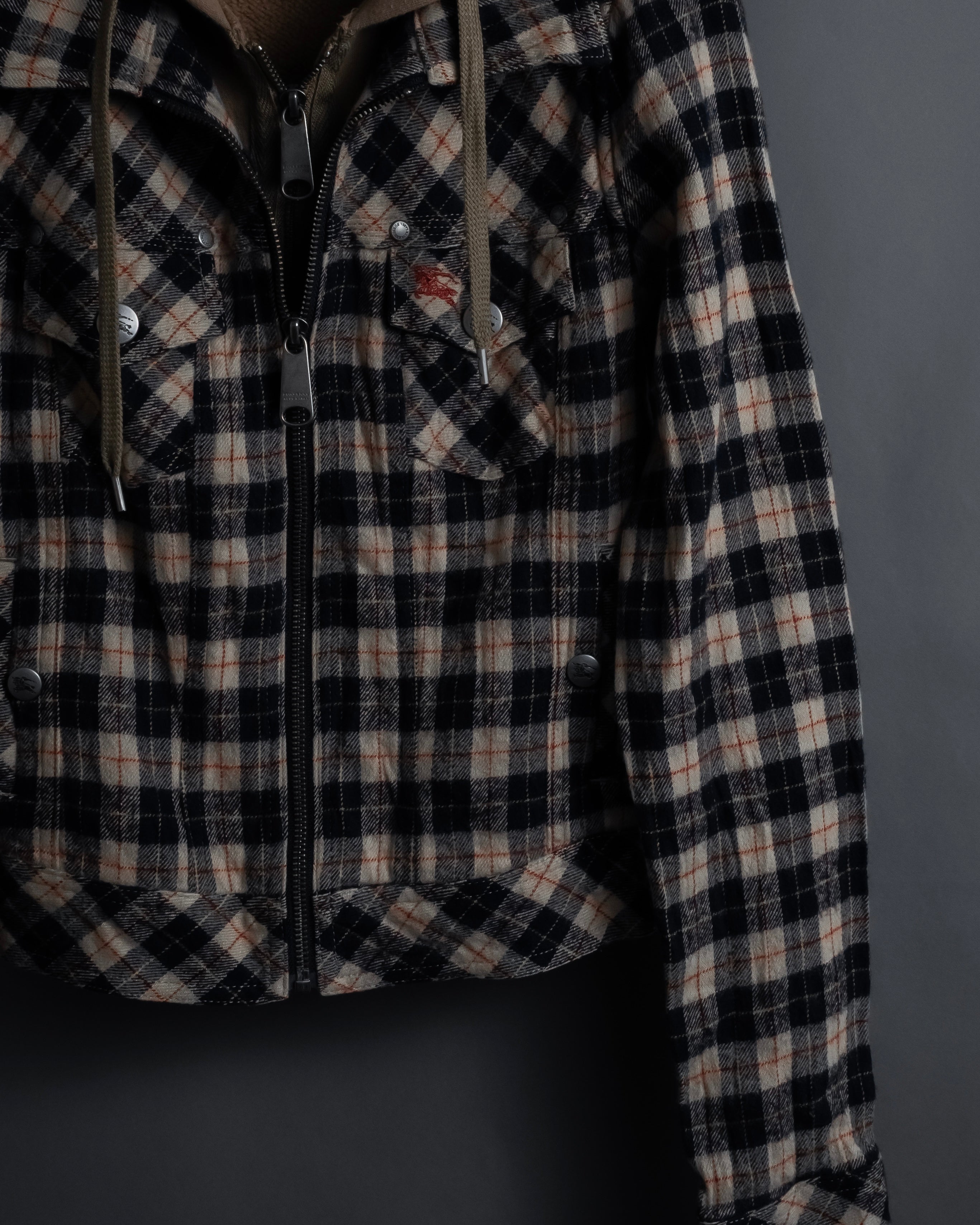 "BURBERRY Blue Label" Layered docking design hooded zip jacket