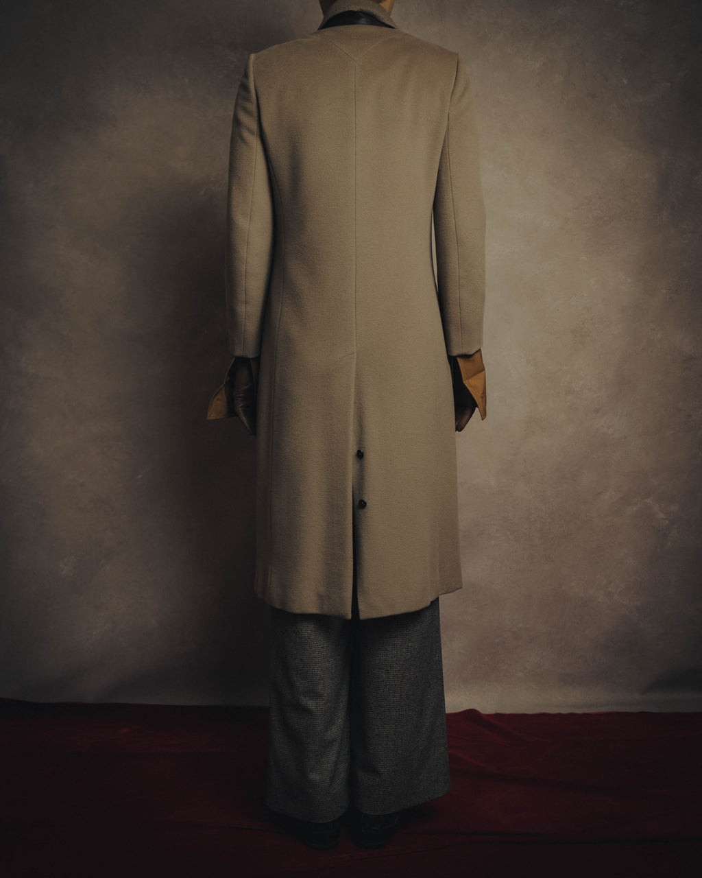 -SPECIAL- "FENDI" 90's-00's Cashmere blend long coat with leather contrast