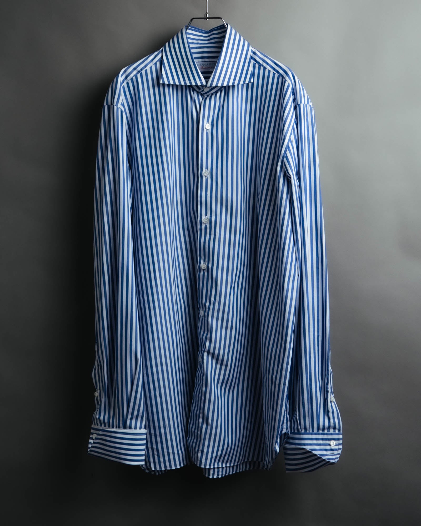 -MOOD MILLÉSIMES- 90’s-00’s vivid blue stripe wide-spread collar shirt