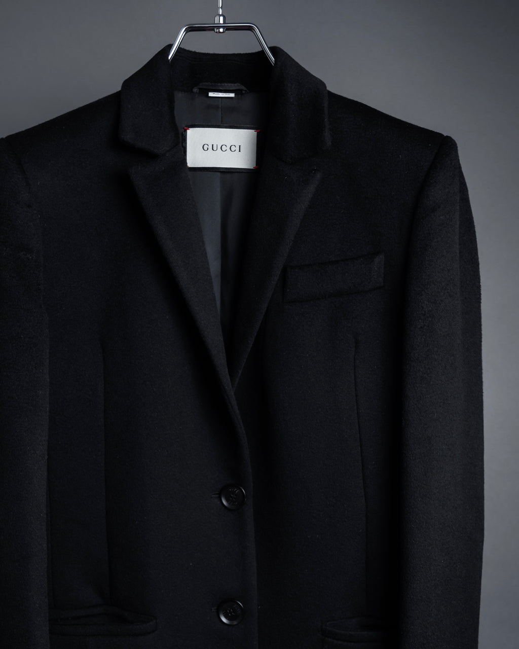 "GUCCI" Michele period solid black wool tailored coat