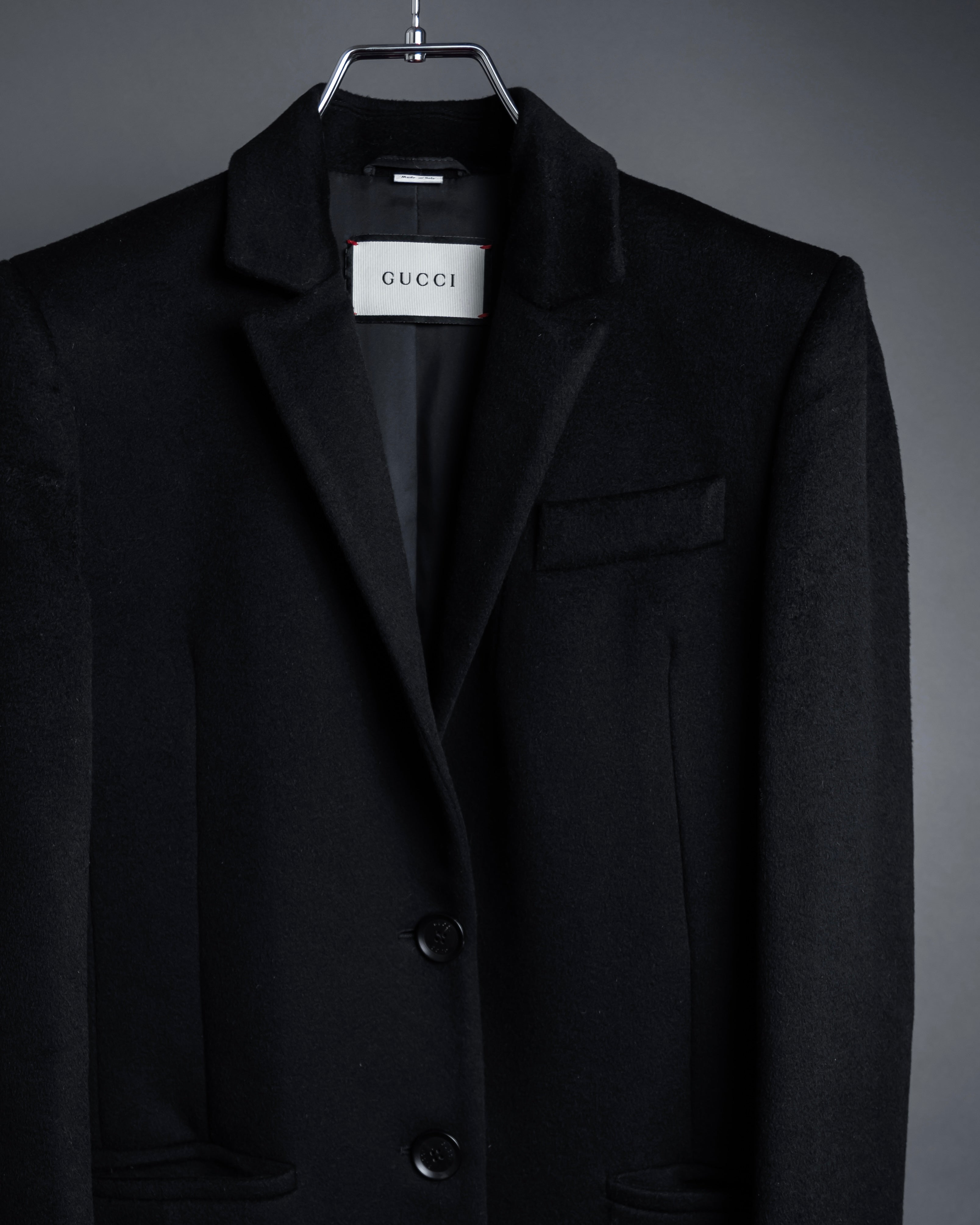 "GUCCI" Michele period solid black wool tailored coat