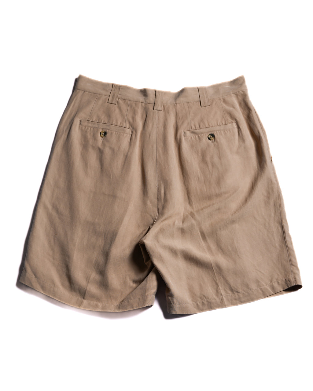VINTAGE/ Silk & Linen Blended 2 Tuck Shorts Right Brown